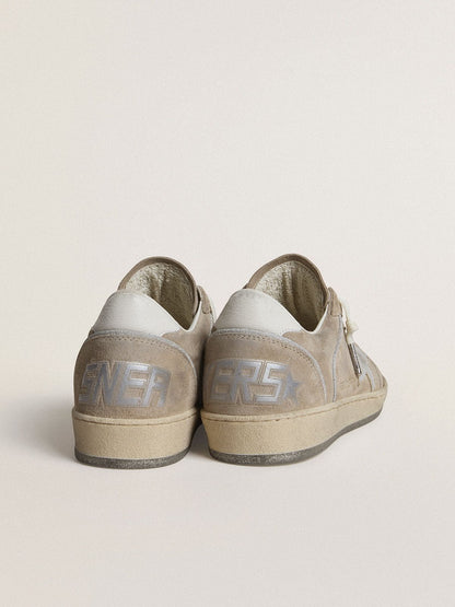 Women's Ball Star LTD in beige suede with silver metallic leather star and white leather heel tab - Golden Goose Women