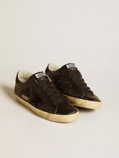 Women's Super-Star in black glitter with black suede star and leather inserts - Golden Goose Women