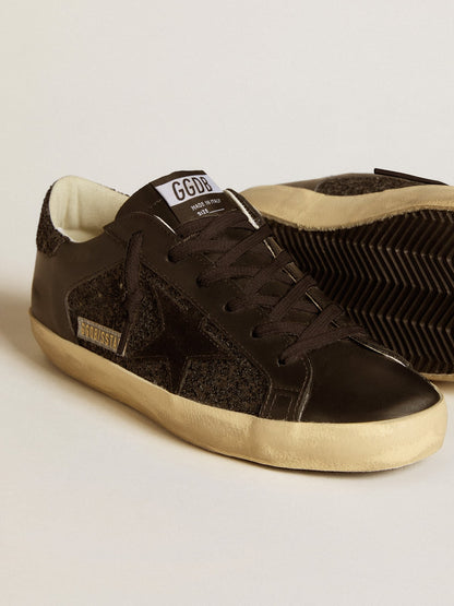 Women's Super-Star in black glitter with black suede star and leather inserts - Golden Goose Women