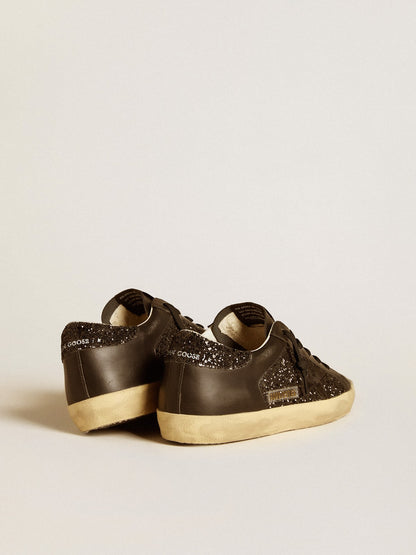 Women's Super-Star in black glitter with black suede star and leather inserts - Golden Goose Women