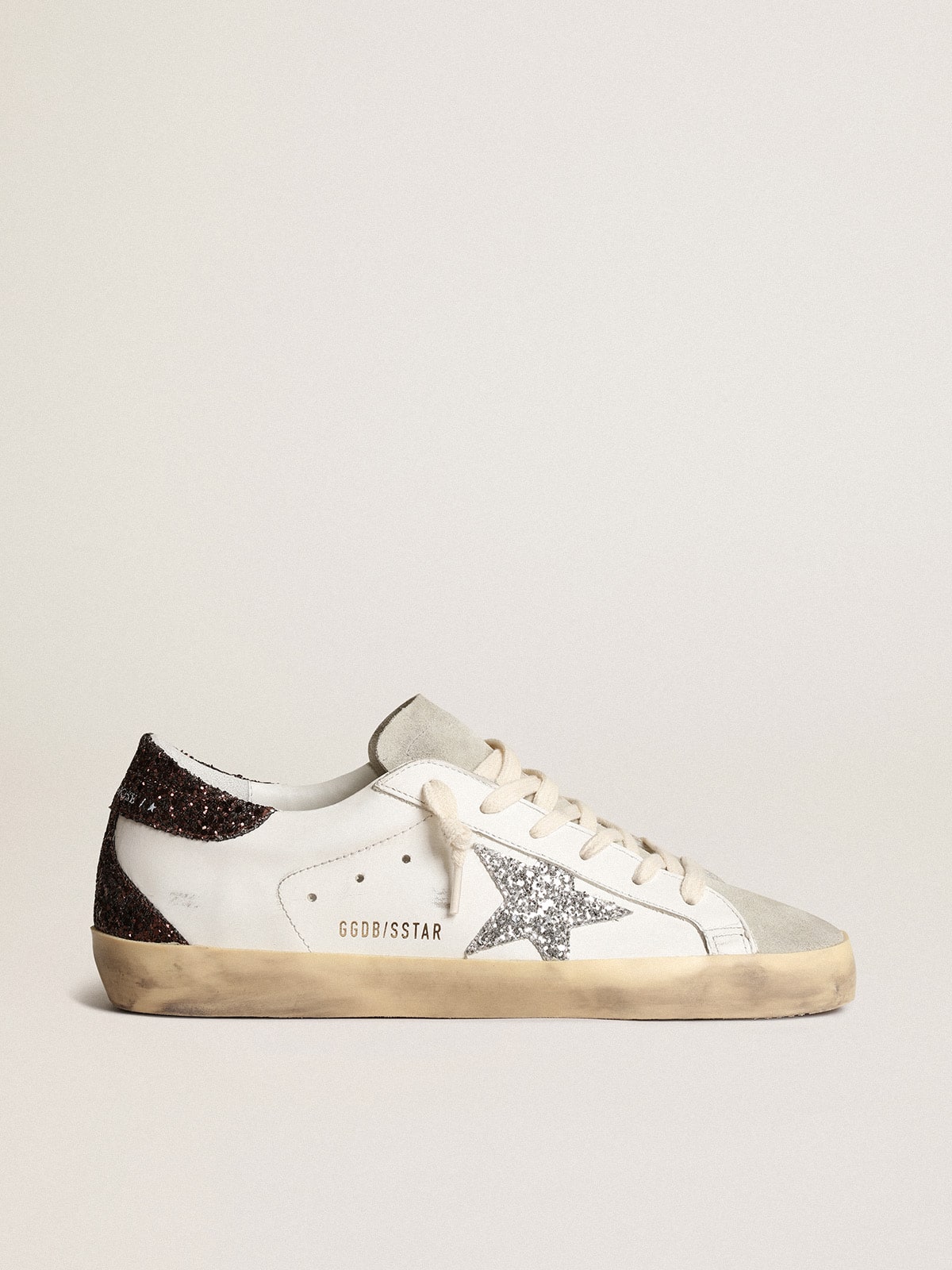 Women's Super-Star with silver star and brown glitter heel tab - Golden Goose Women