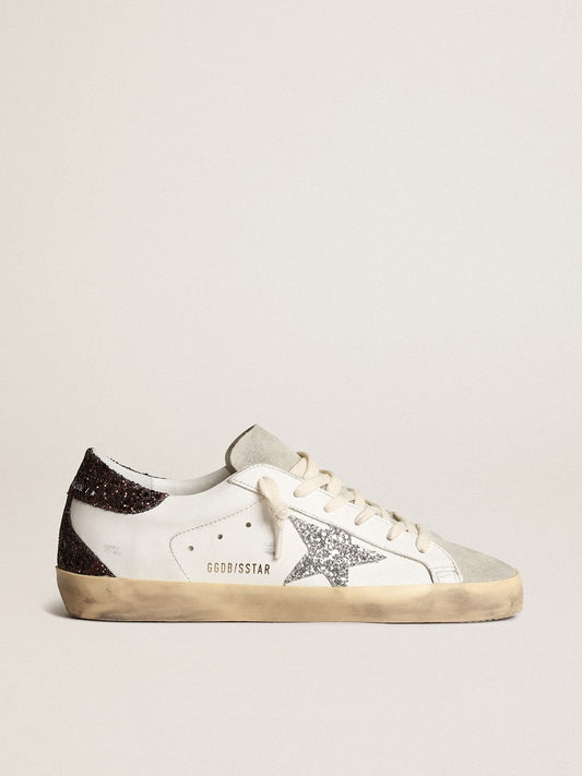 Women's Super-Star with silver star and brown glitter heel tab - Golden Goose Women