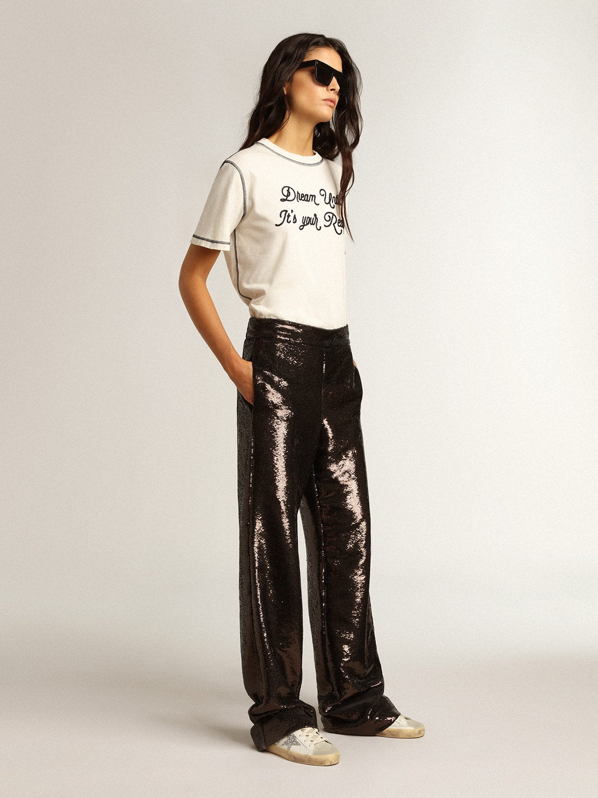 Women's Super-Star with silver star and brown glitter heel tab - Golden Goose Women