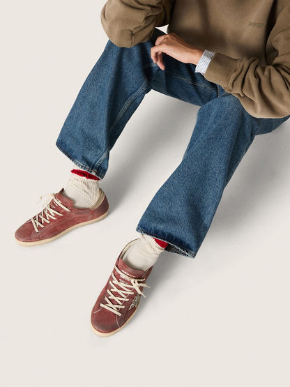 Women's Super-Star LTD in red suede with silver glitter star and laminated leather heel tab - Golden Goose Women
