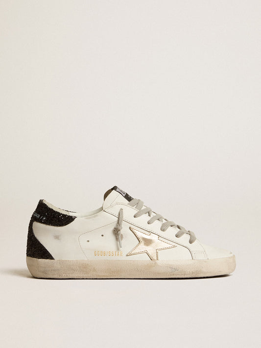 Women's Super-Star with gold star and black glitter heel tab - Golden Goose Women