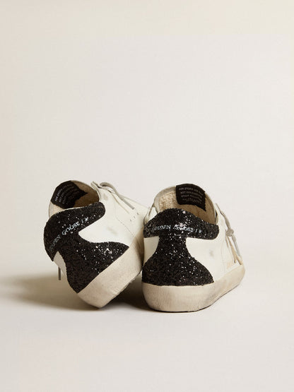 Women's Super-Star with gold star and black glitter heel tab - Golden Goose Women