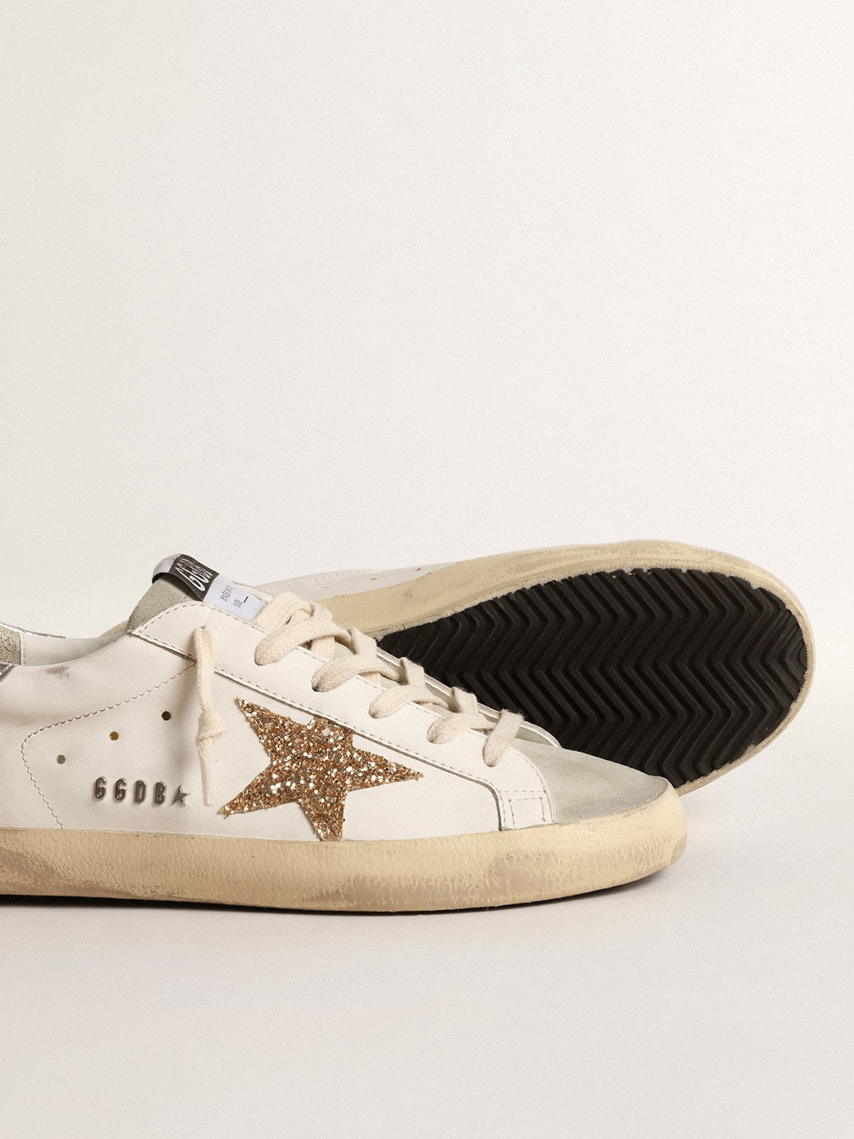 Women's Super-Star with gold glitter star and ice-gray suede inserts - Golden Goose Women