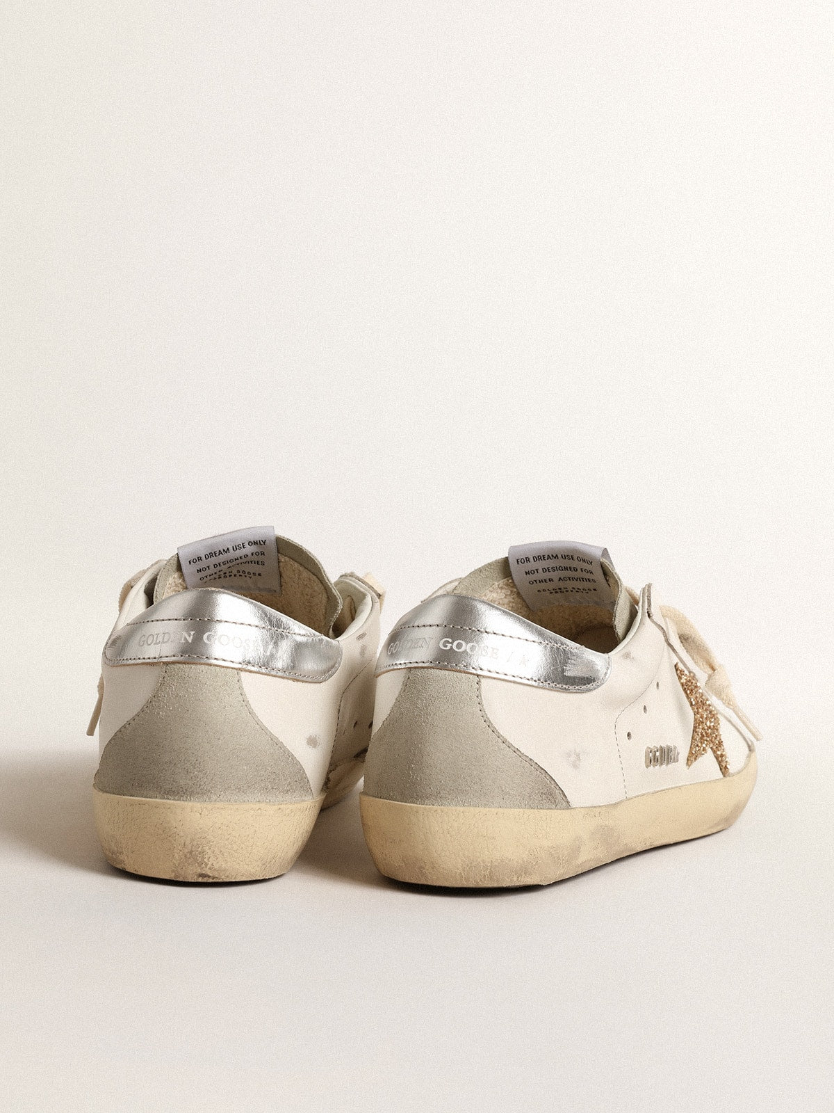 Women's Super-Star with gold glitter star and ice-gray suede inserts - Golden Goose Women