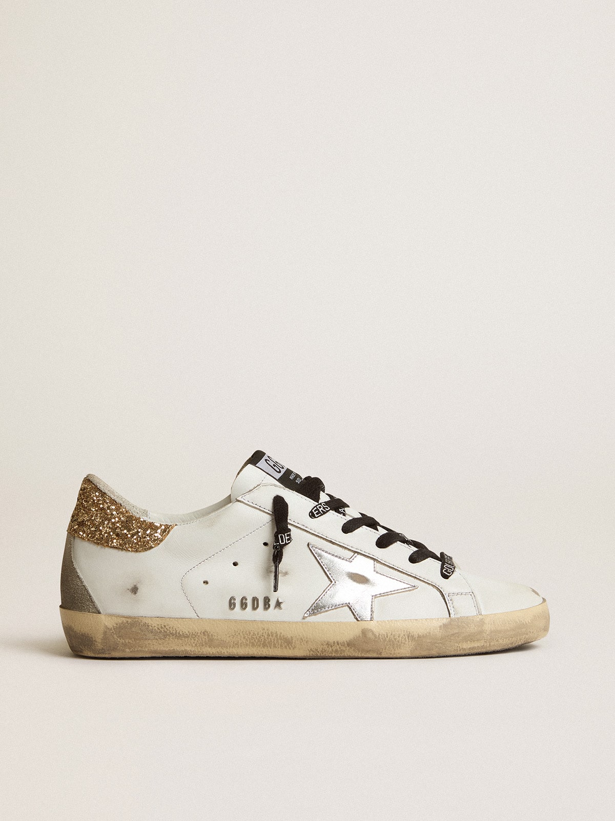 Women's white leather Super-Star with glittery heel tab - Golden Goose Women