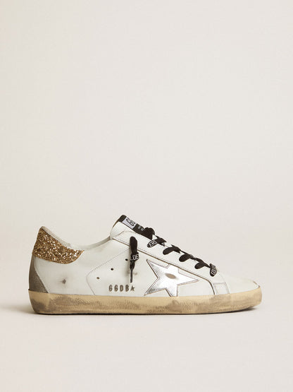 Women's white leather Super-Star with glittery heel tab - Golden Goose Women