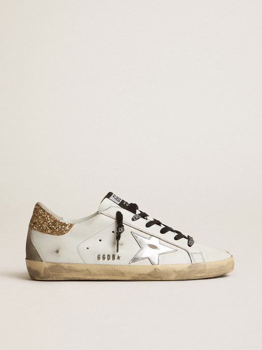 Women's white leather Super-Star with glittery heel tab - Golden Goose Women