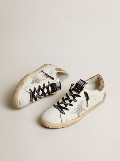 Women's white leather Super-Star with glittery heel tab - Golden Goose Women