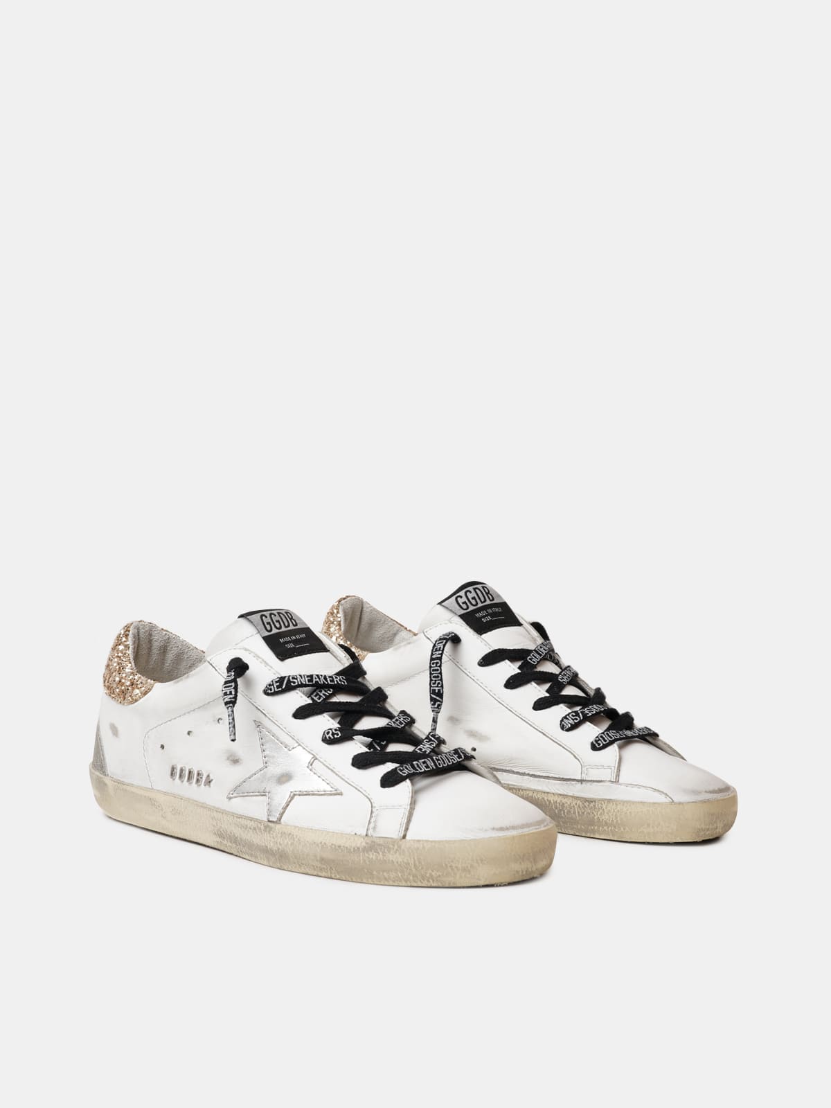 Women's white leather Super-Star with glittery heel tab - Golden Goose Women