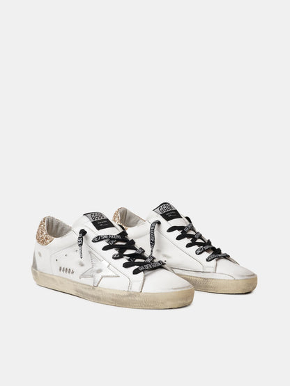 Women's white leather Super-Star with glittery heel tab - Golden Goose Women