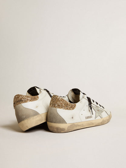 Women's white leather Super-Star with glittery heel tab - Golden Goose Women