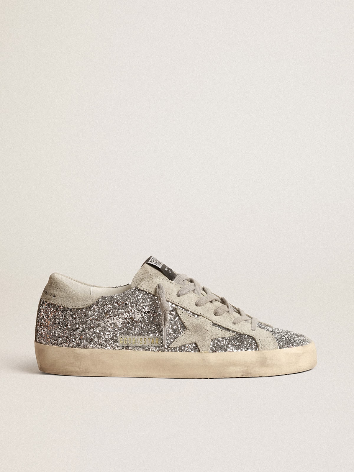 Women's Super-Star in silver glitter with ice-gray suede star - Golden Goose Women