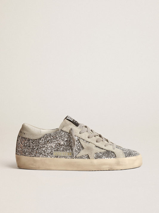 Women's Super-Star in silver glitter with ice-gray suede star - Golden Goose Women