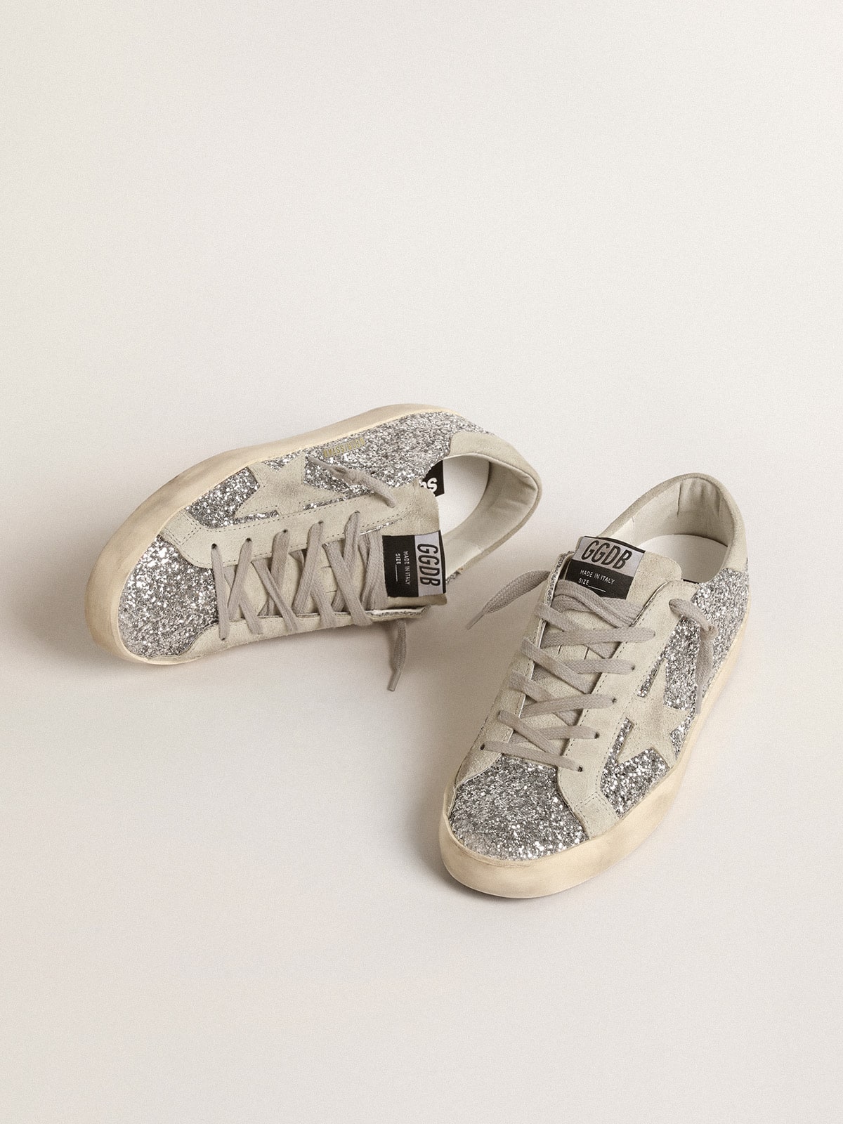 Women's Super-Star in silver glitter with ice-gray suede star - Golden Goose Women