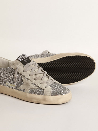 Women's Super-Star in silver glitter with ice-gray suede star - Golden Goose Women