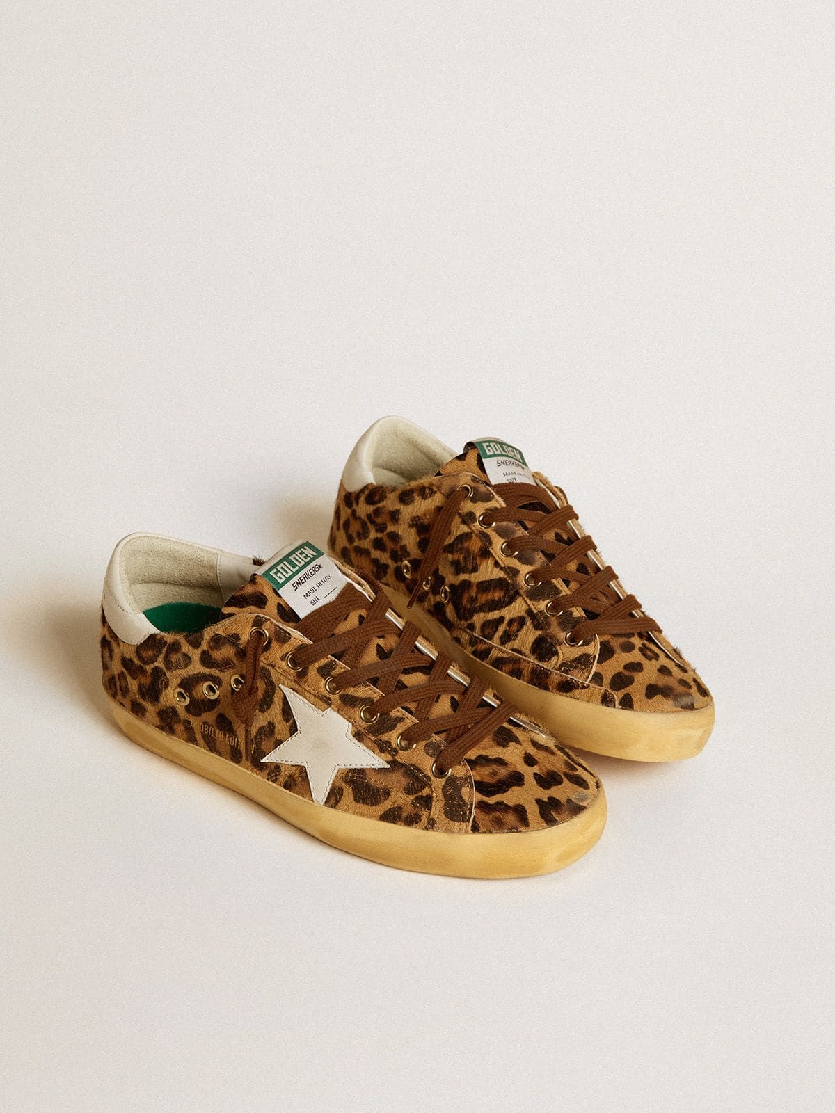 Women’s Super-Star  in leopard-print pony skin with leather star and heel tab - Golden Goose Women