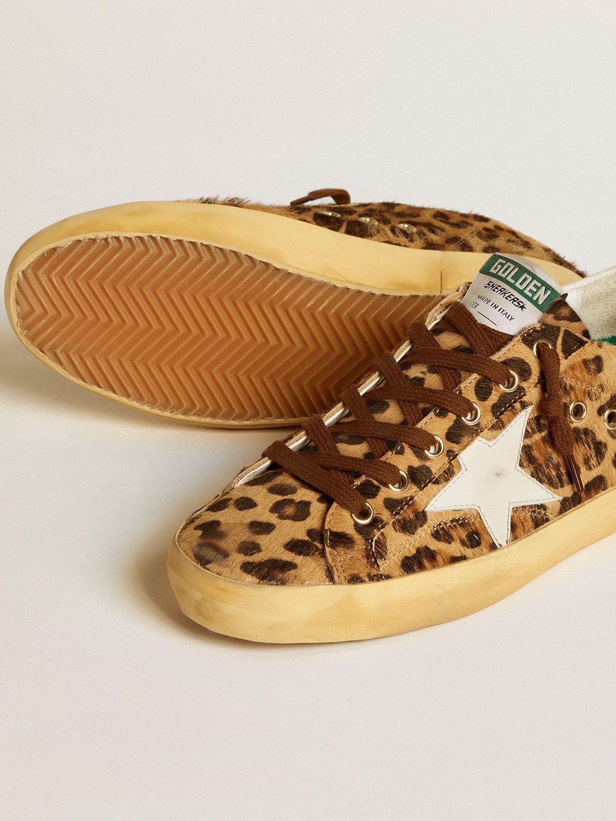 Women’s Super-Star  in leopard-print pony skin with leather star and heel tab - Golden Goose Women