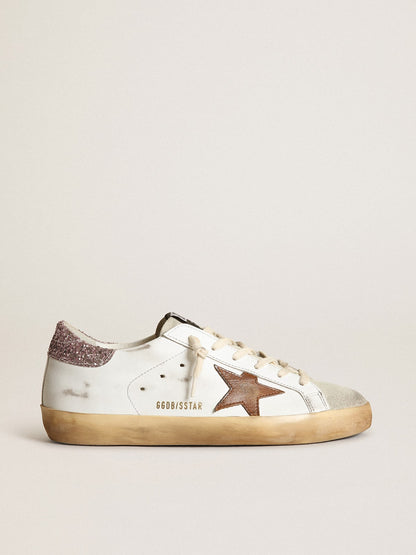 Super-Star with a tan star and pink glitter heel tab - Golden Goose Women