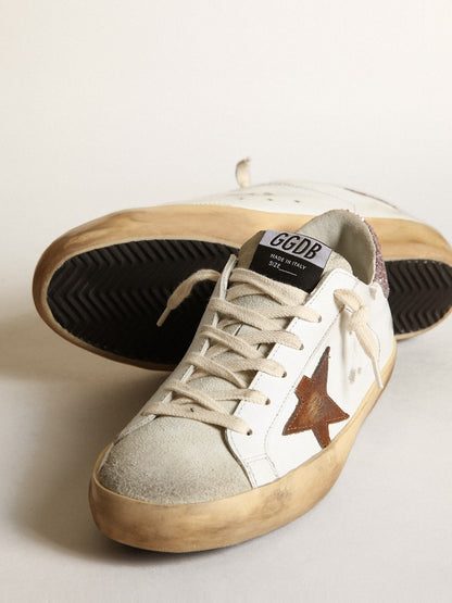 Super-Star with a tan star and pink glitter heel tab - Golden Goose Women