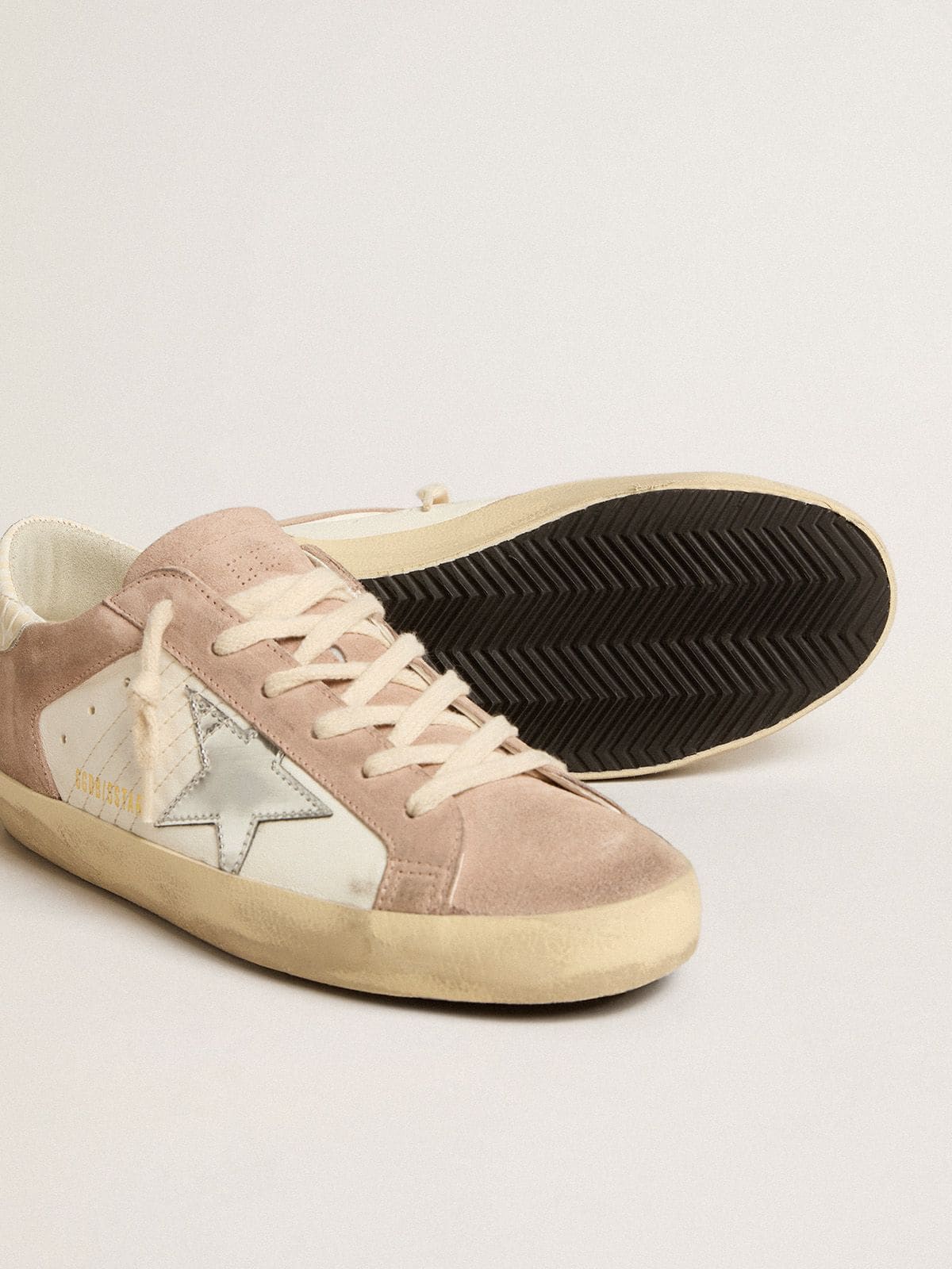 Women’s Super-Star sneakers in pink suede with silver metallic leather star - Golden Goose Women