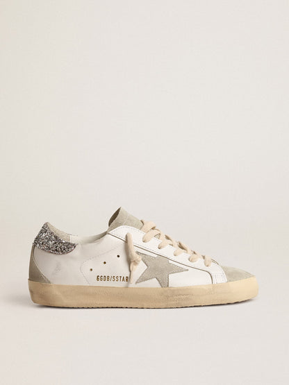 Women's Super-Star with gray star and silver glitter heel tab - Golden Goose Women