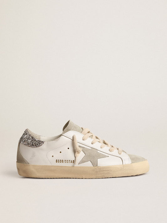 Women's Super-Star with gray star and silver glitter heel tab - Golden Goose Women