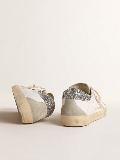 Women's Super-Star with gray star and silver glitter heel tab - Golden Goose Women