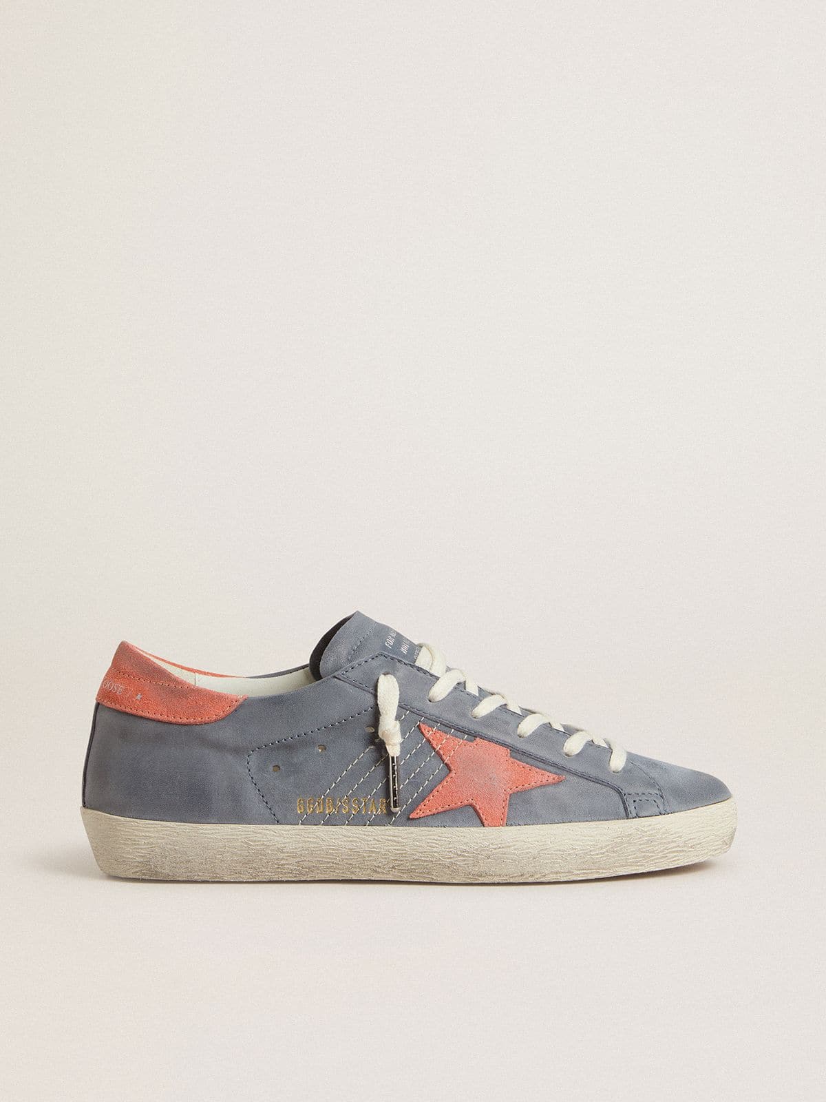 Women's Super Star in blue nubuck with pink suede star and heel tab - Golden Goose Women