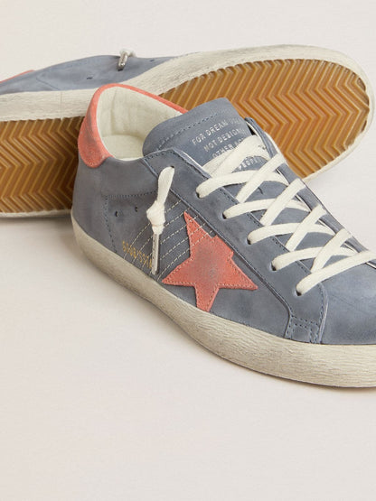 Women's Super Star in blue nubuck with pink suede star and heel tab - Golden Goose Women