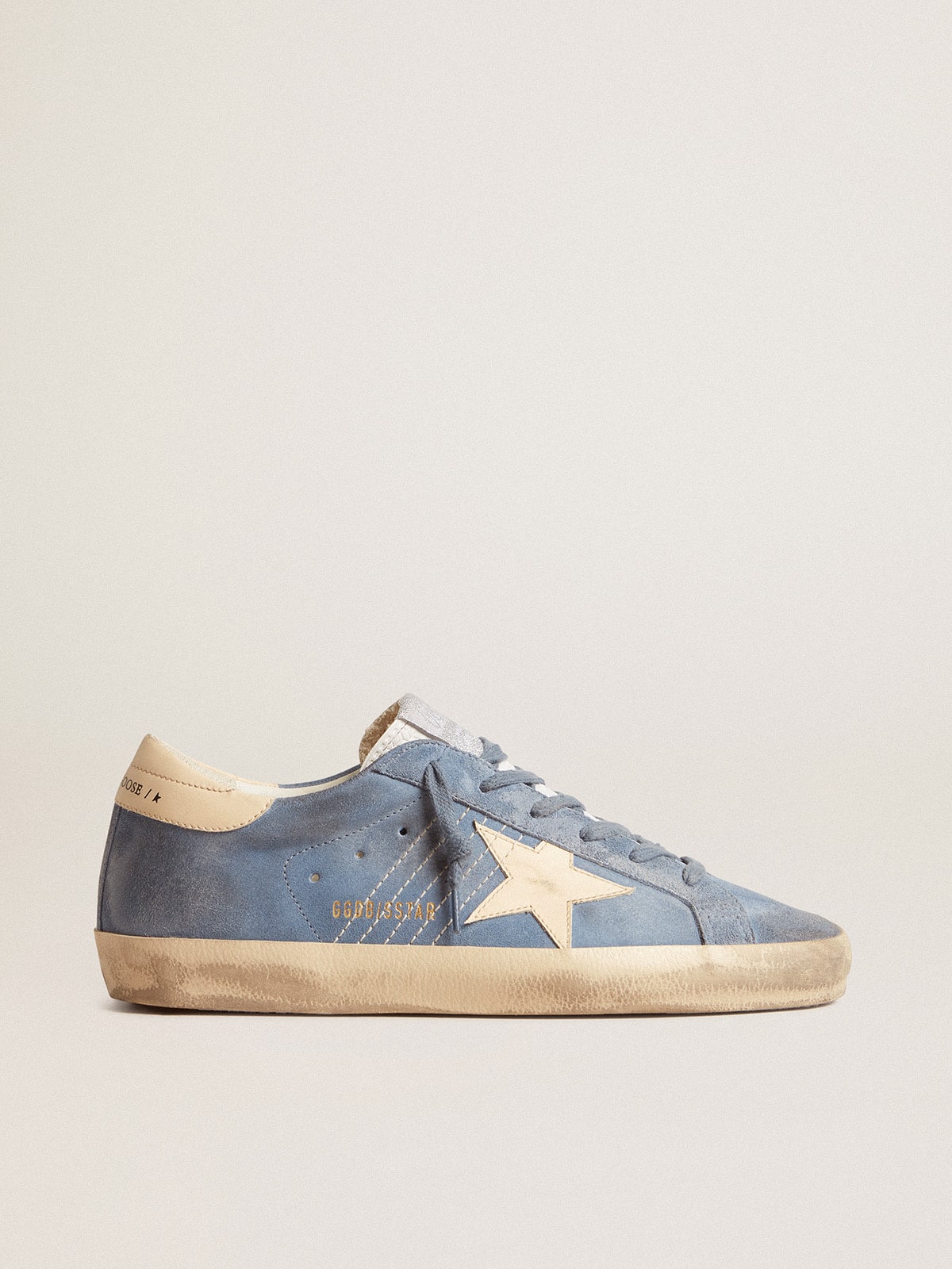 Super-Star in light blue suede with beige leather star and heel tab - Golden Goose Women