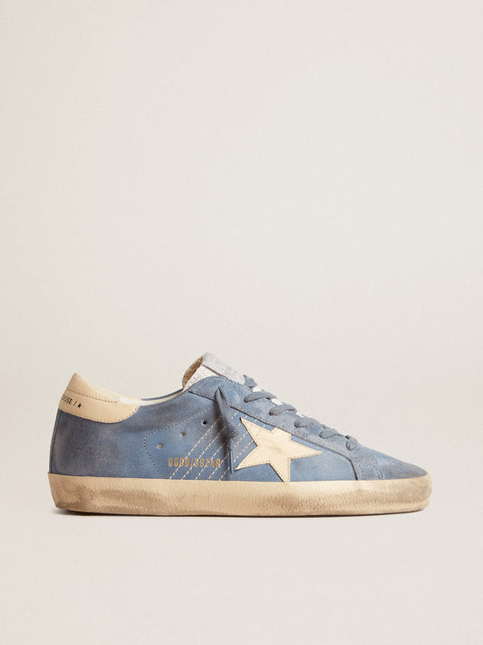 Super-Star in light blue suede with beige leather star and heel tab - Golden Goose Women