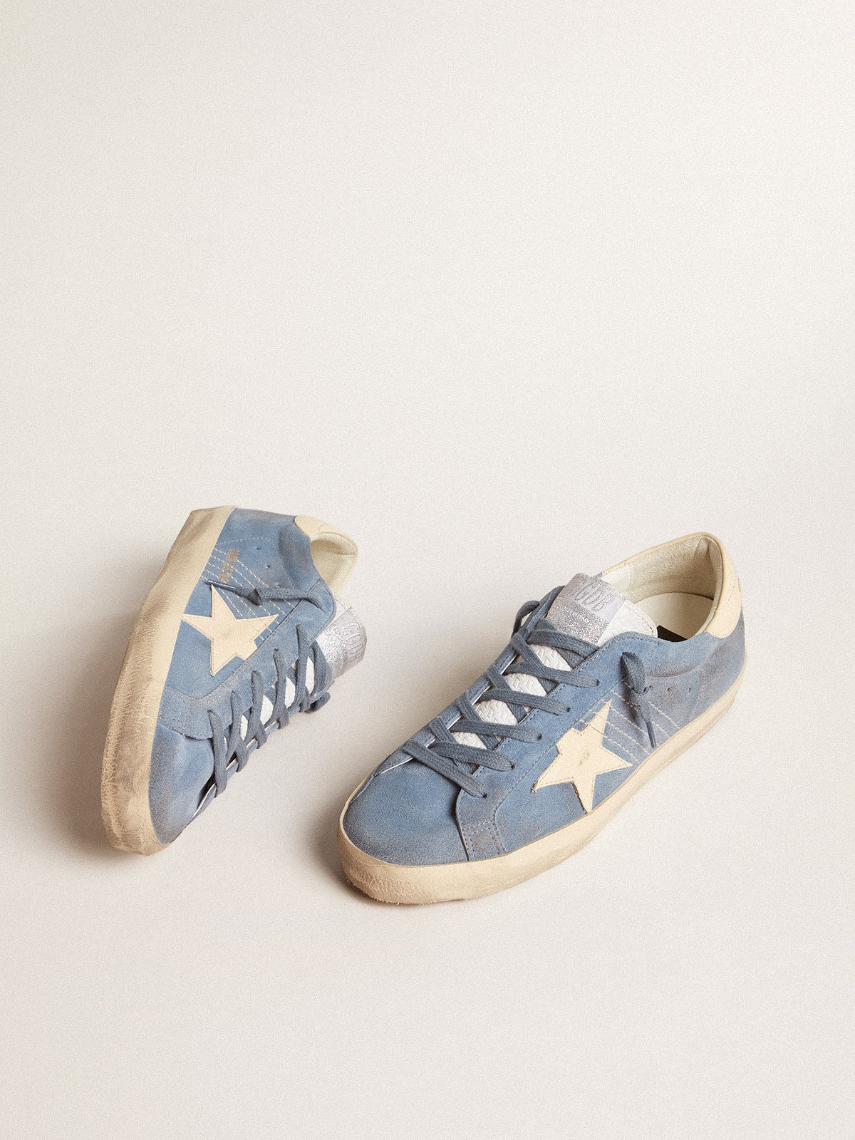 Super-Star in light blue suede with beige leather star and heel tab - Golden Goose Women