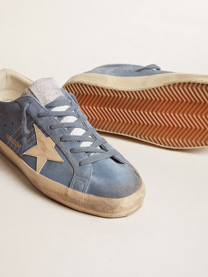 Super-Star in light blue suede with beige leather star and heel tab - Golden Goose Women