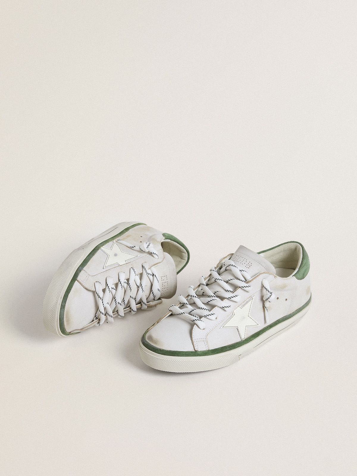 Women's Super-Star LTD with white leather star and green suede heel tab - Golden Goose Women