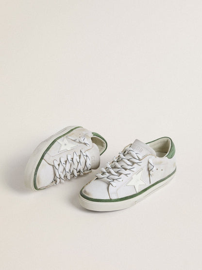 Women's Super-Star LTD with white leather star and green suede heel tab - Golden Goose Women