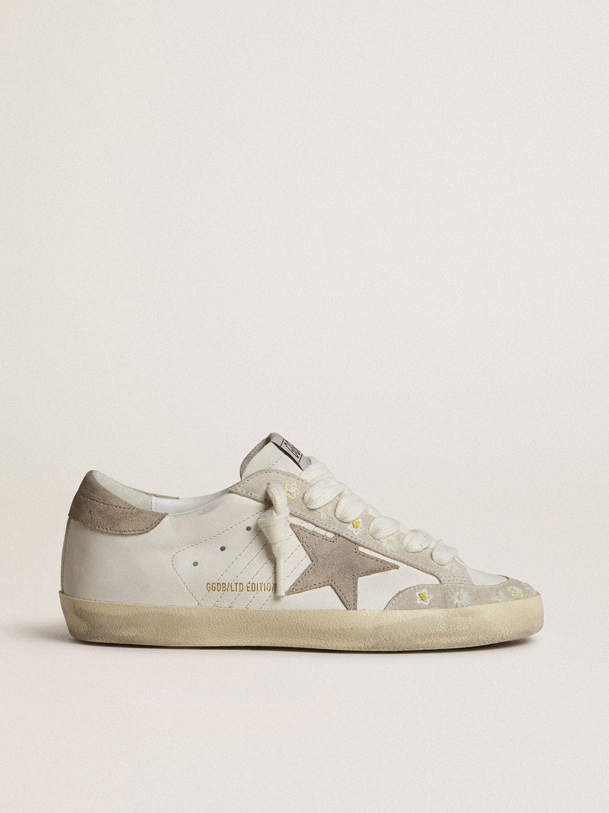 Women’s Super-Star LTD with beige suede star and heel tab and floral embroidery - Golden Goose Women