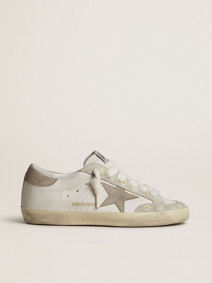 Women’s Super-Star LTD with beige suede star and heel tab and floral embroidery - Golden Goose Women
