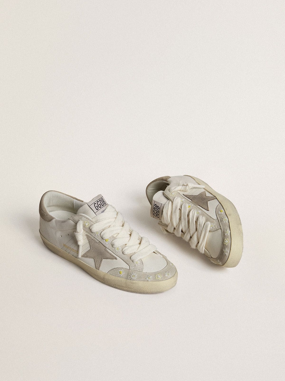 Women’s Super-Star LTD with beige suede star and heel tab and floral embroidery - Golden Goose Women
