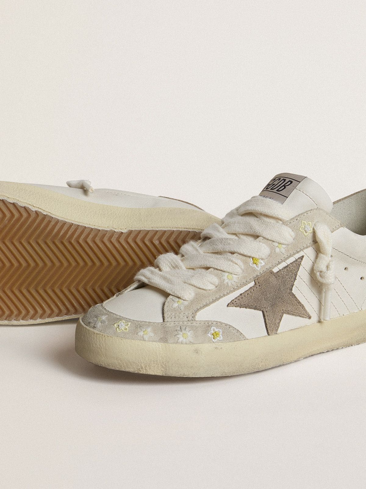 Women’s Super-Star LTD with beige suede star and heel tab and floral embroidery - Golden Goose Women