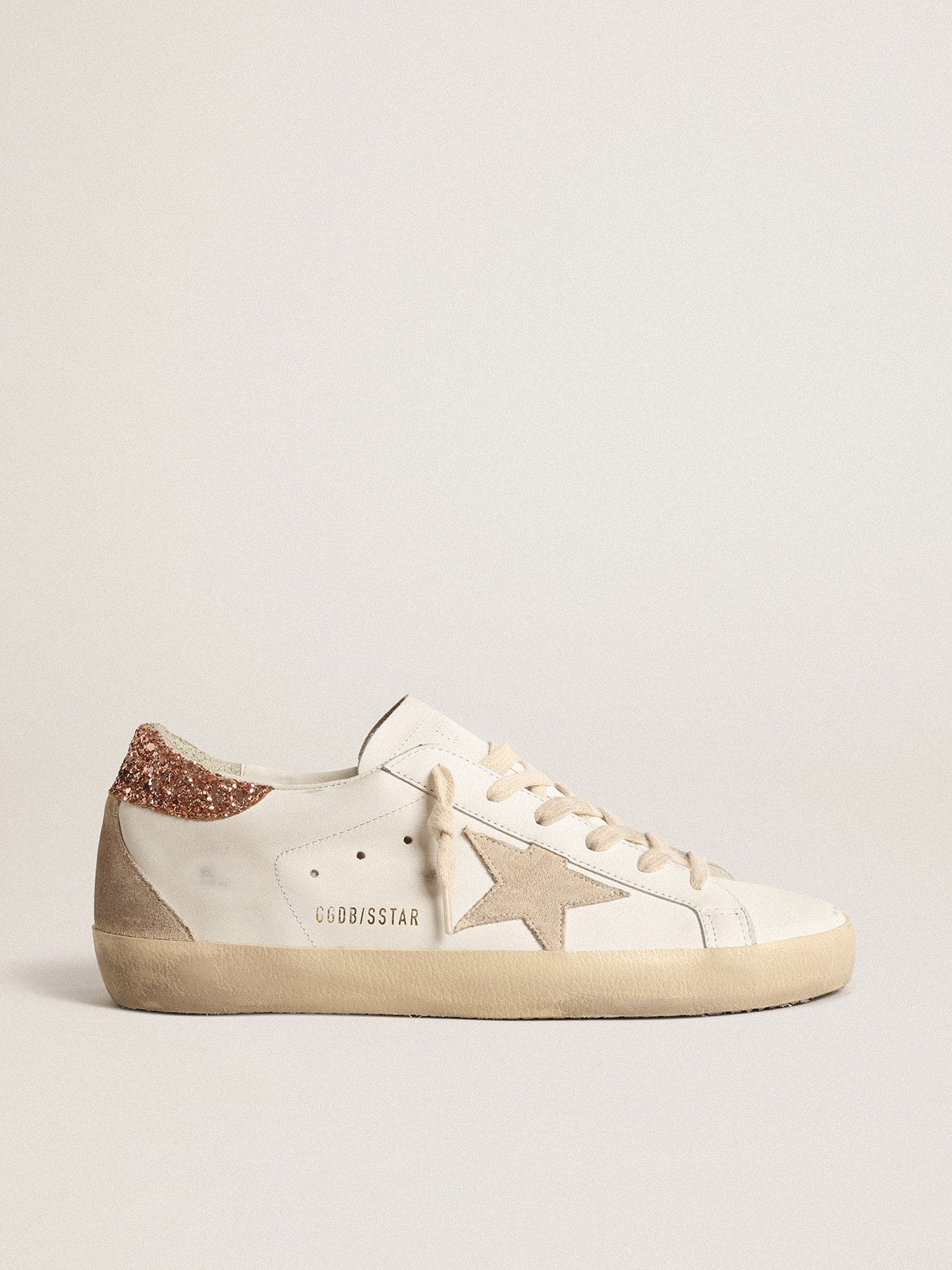 Women's Super-Star with a suede star and peach-pink glitter heel tab - Golden Goose Women