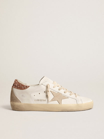 Women's Super-Star with a suede star and peach-pink glitter heel tab - Golden Goose Women