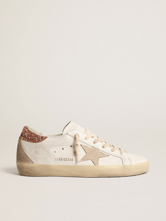 Women's Super-Star with a suede star and peach-pink glitter heel tab - Golden Goose Women