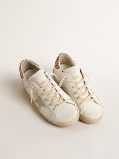 Women's Super-Star with a suede star and peach-pink glitter heel tab - Golden Goose Women