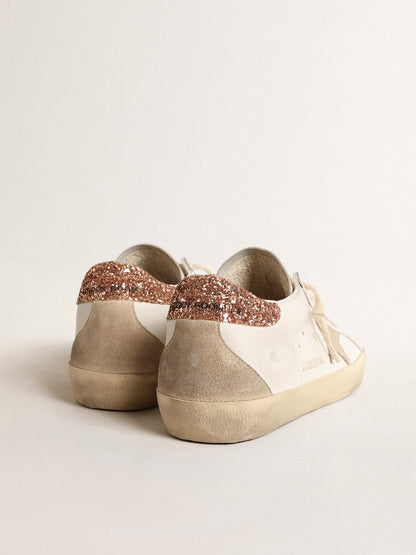 Women's Super-Star with a suede star and peach-pink glitter heel tab - Golden Goose Women