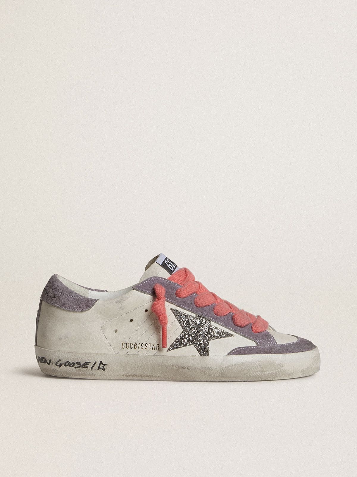 Women's Super-Star with silver glitter star and lilac suede heel tab - Golden Goose Women