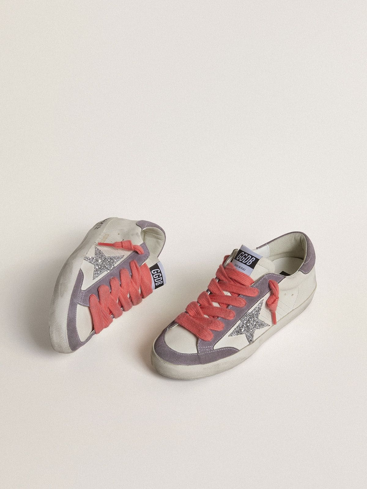 Women's Super-Star with silver glitter star and lilac suede heel tab - Golden Goose Women